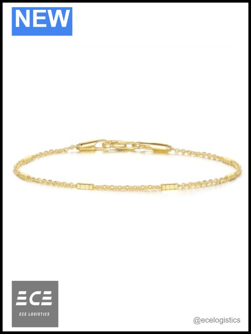 14k Gold Plated Station Chain Bracelet Lobster Clasp Unisex 7in